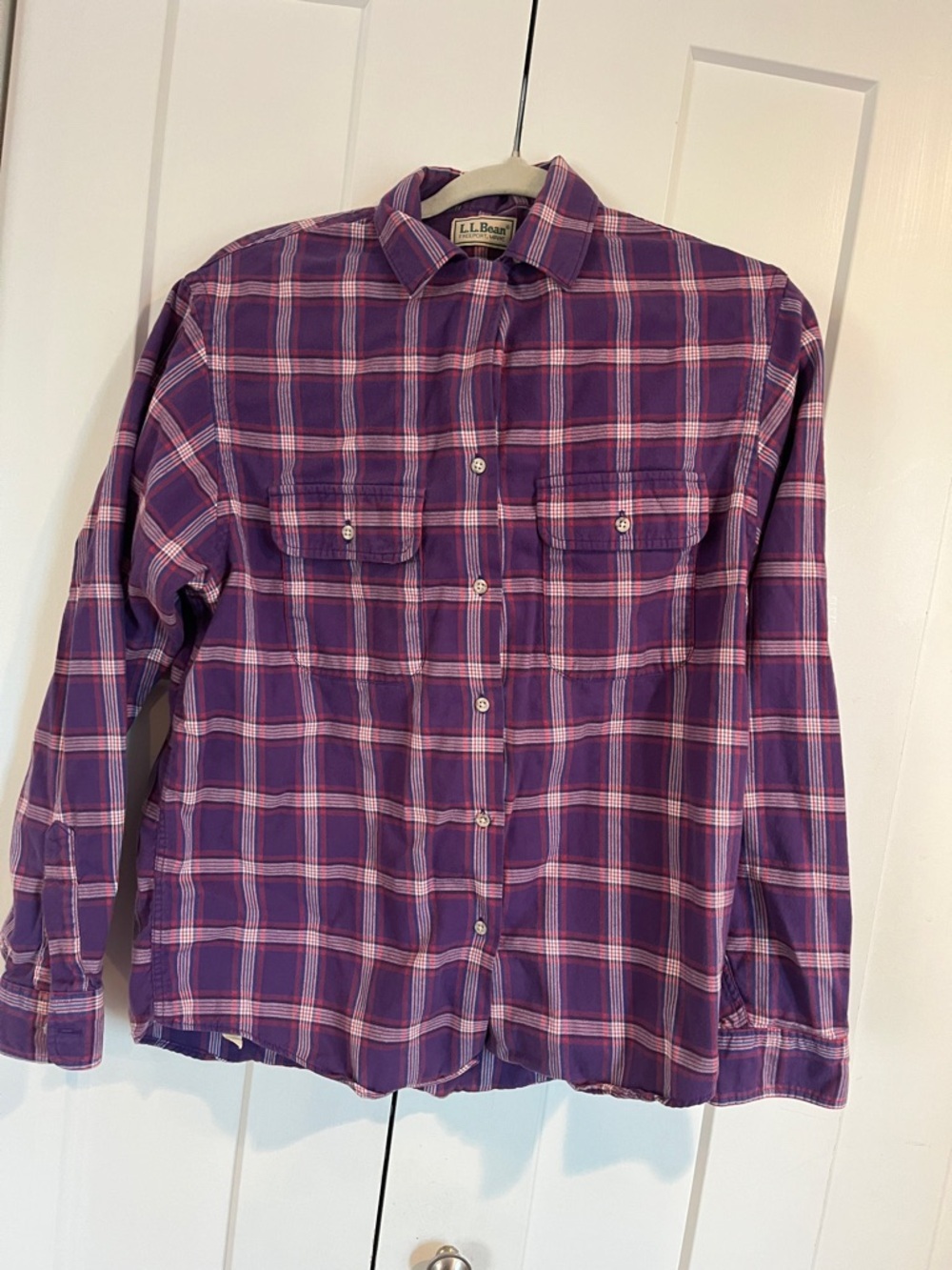 VTG L.L. Bean Purple Plaid Long-Sleeve Button-Up Shirt Made in the USA size 14